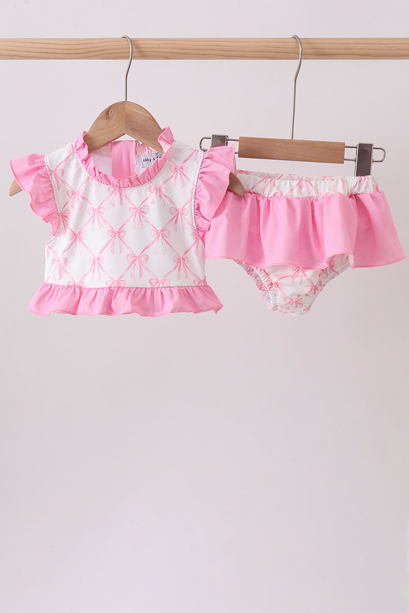 Pink bow ruffle 2pc swimsuit