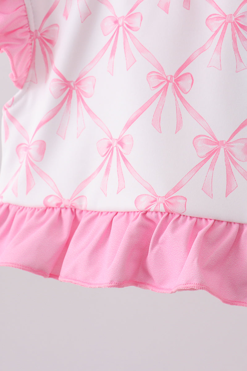 Pink bow ruffle 2pc swimsuit