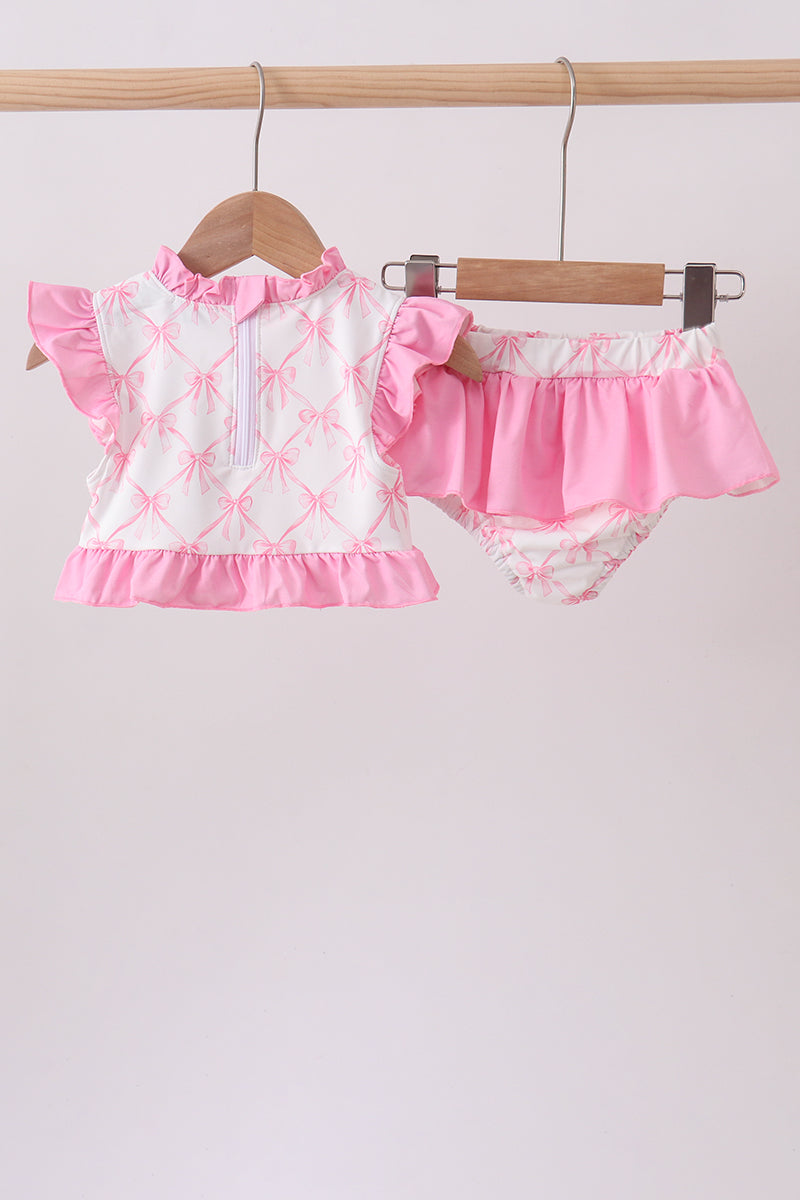 Pink bow ruffle 2pc swimsuit