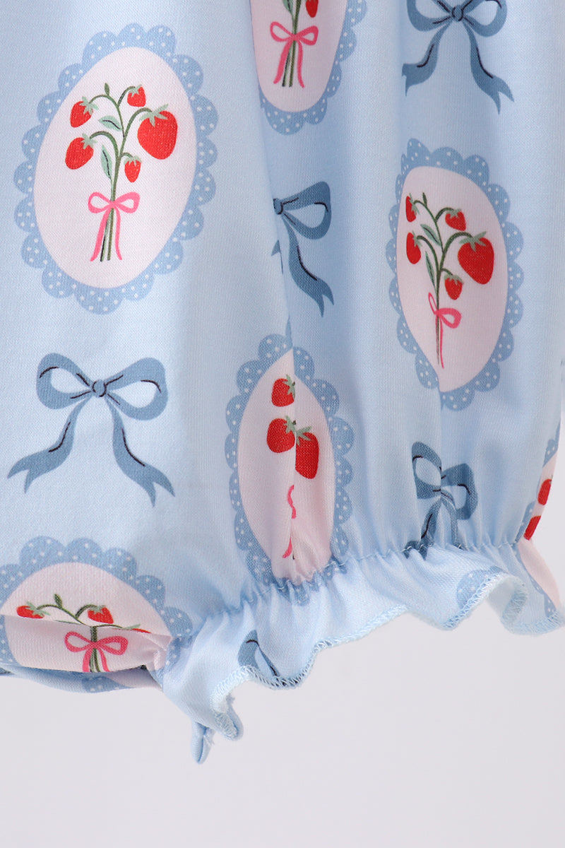 Blue strawberry bow embroidery bubble