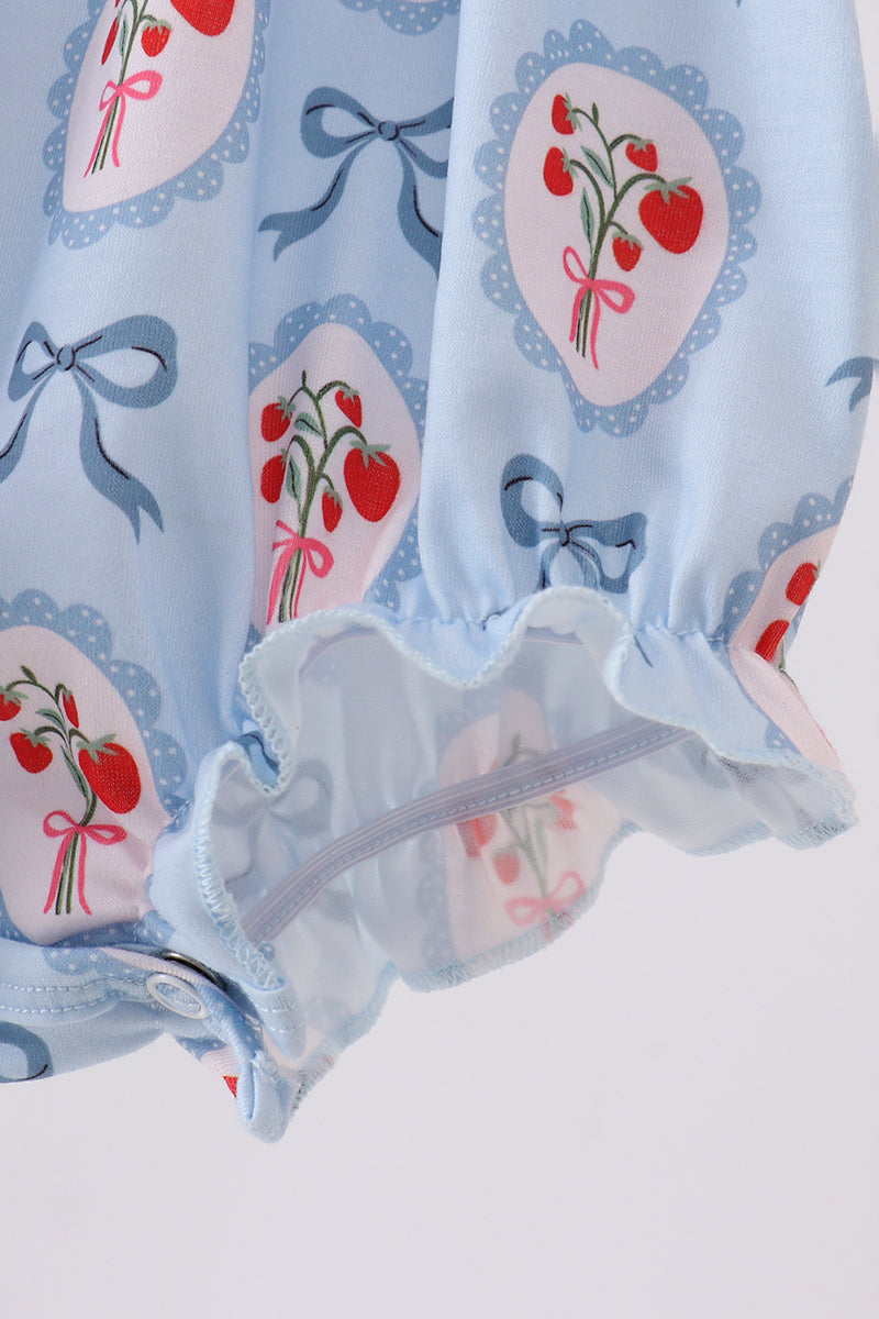 Blue strawberry bow embroidery bubble