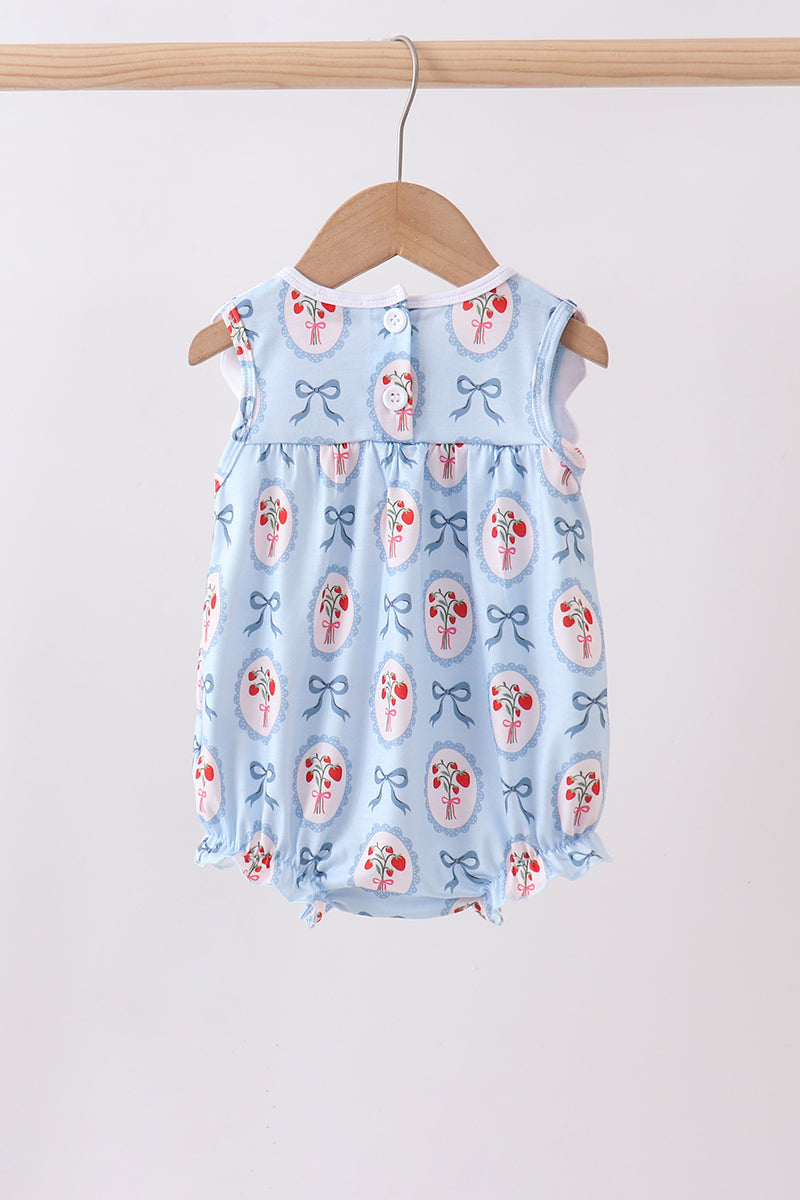 Blue strawberry bow embroidery bubble