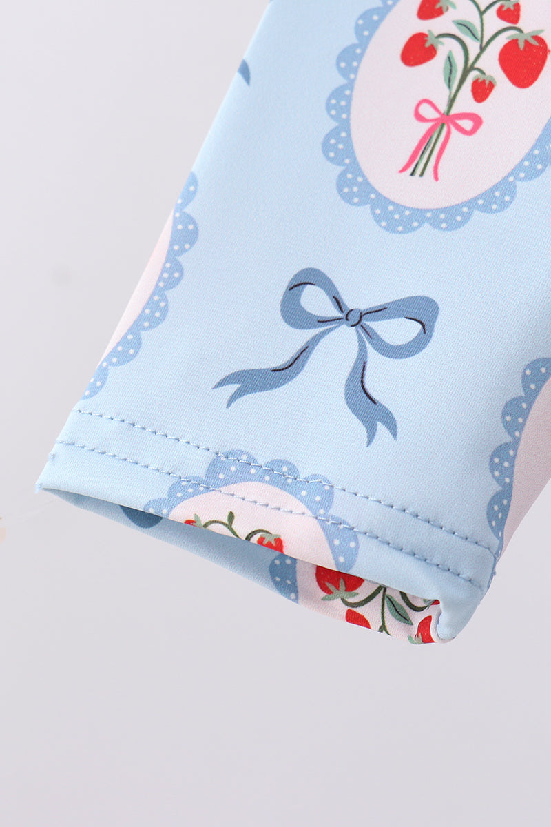 Blue strawberry bow ruffle rashguard