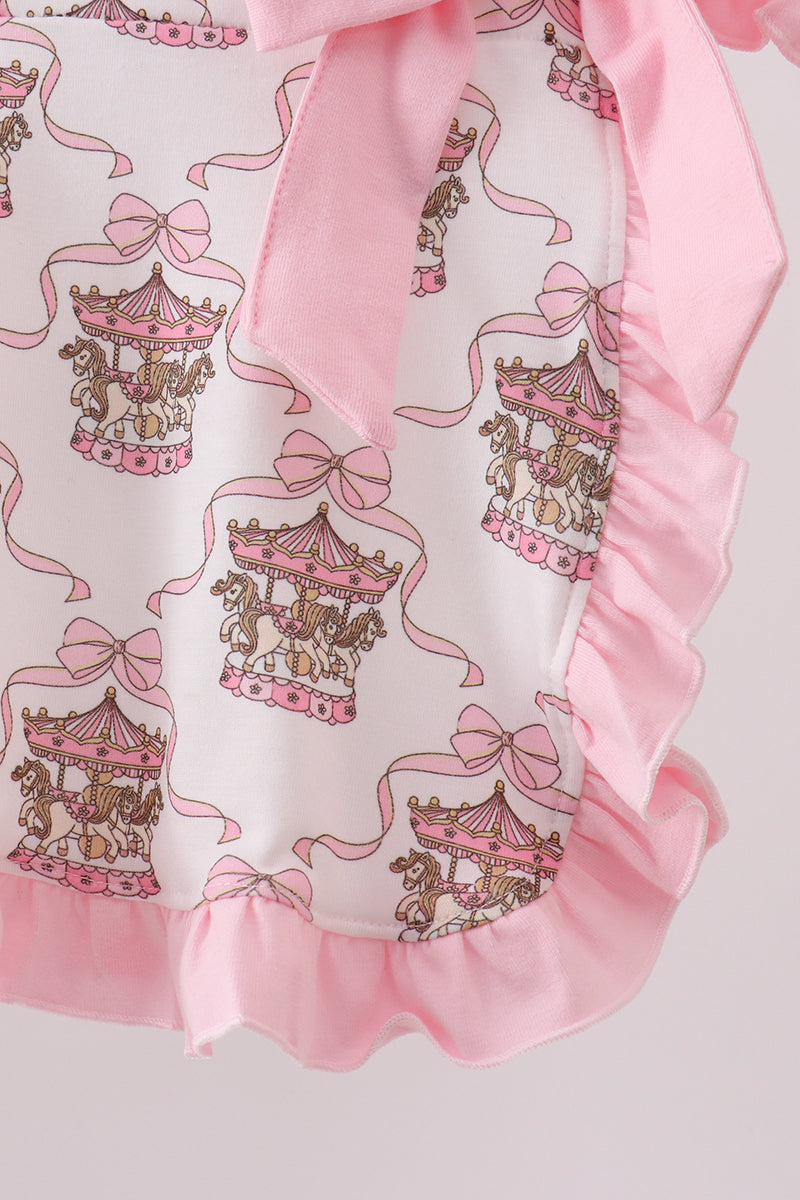 Pink carousel print ruffle bloomer set