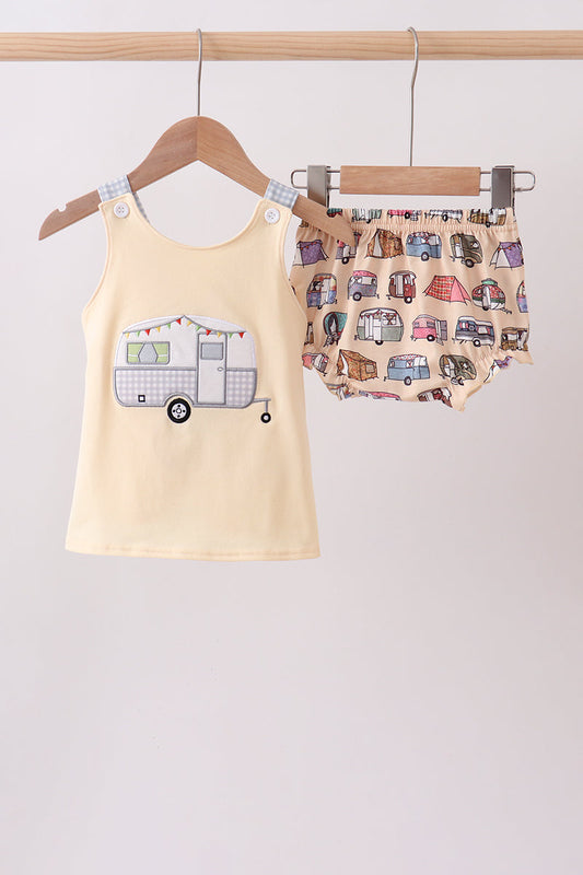 Khaki camper applique bow bloomer set