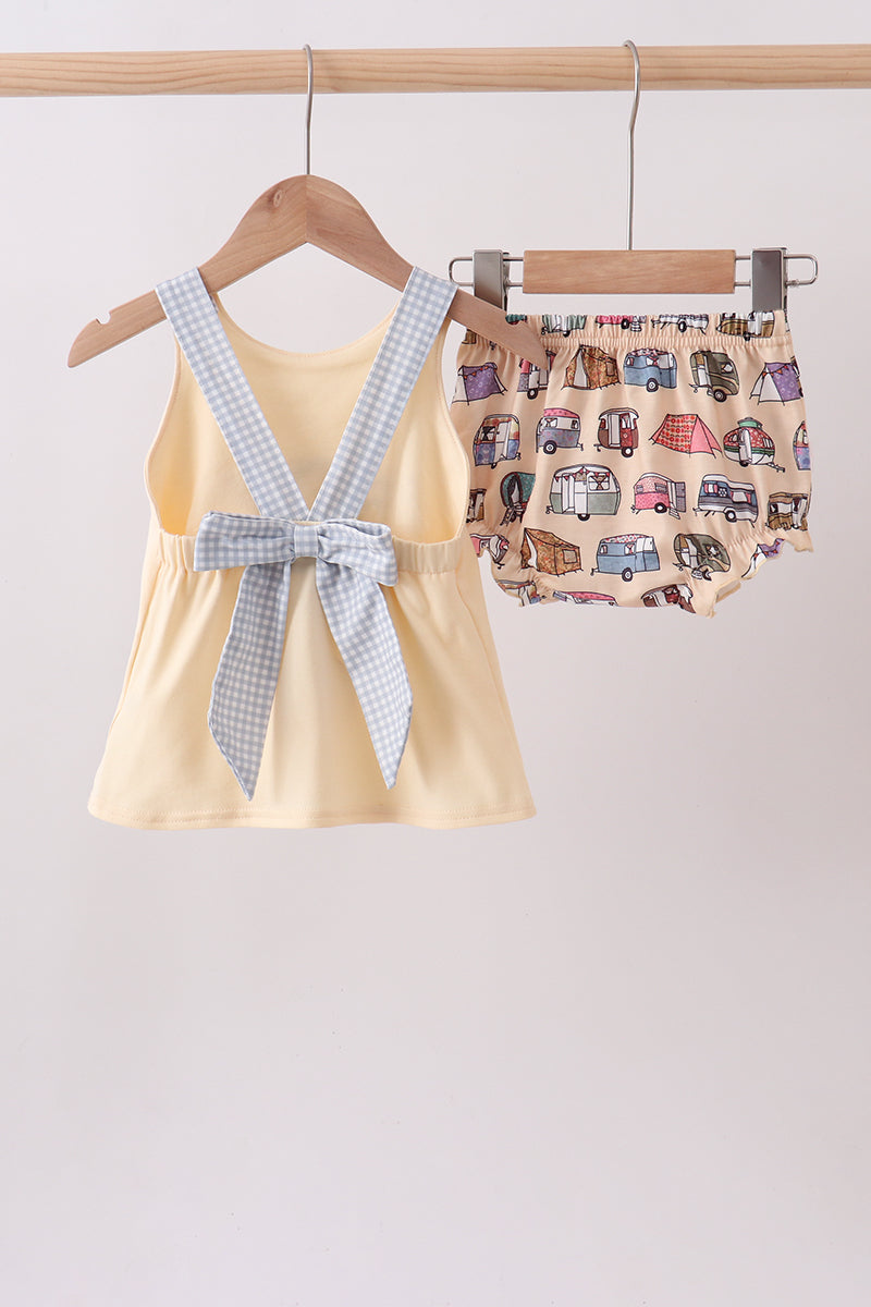 Khaki camper applique bow bloomer set