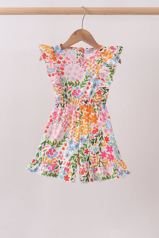 Summer floral print ruffle jumpsuit