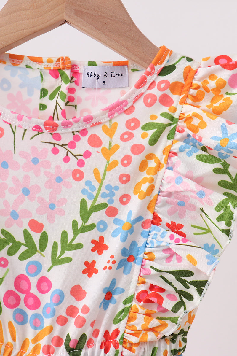 Summer floral print ruffle jumpsuit