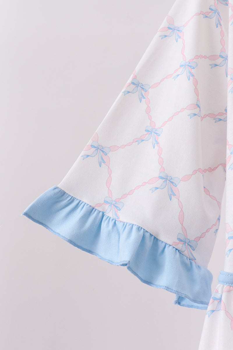 Blue bow ribbon print dress
