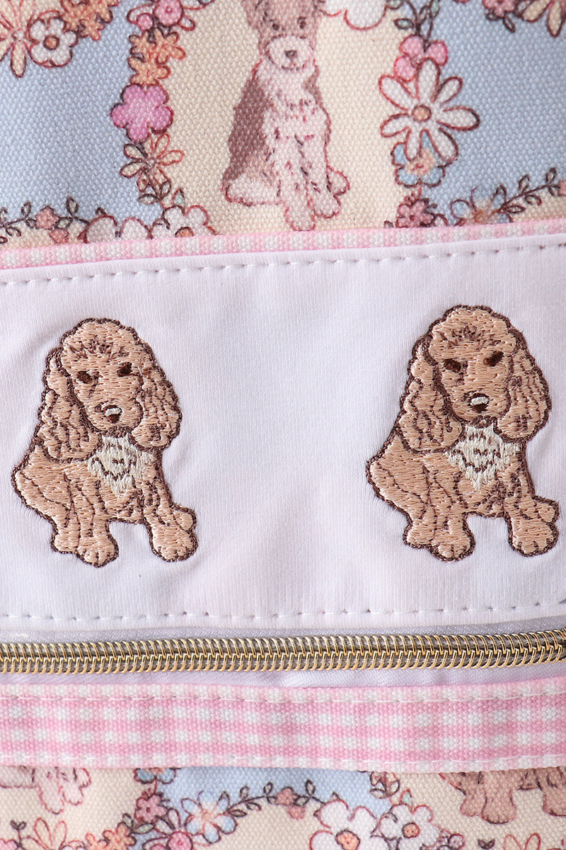 Pink puppy embroidery backpack