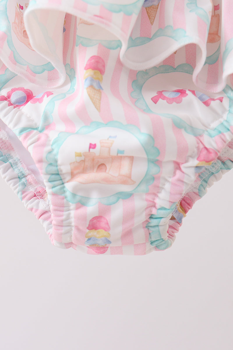 Green castle cream ruffle 2pc swimsuit
