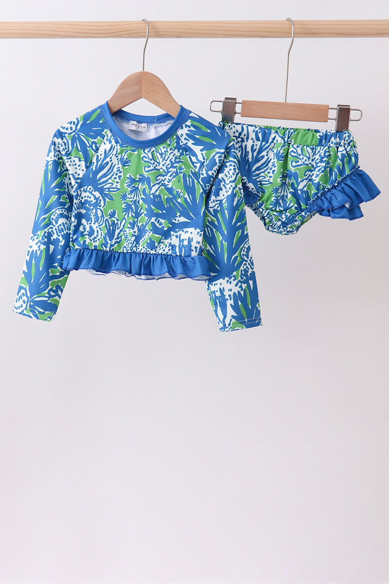 Ocean garden splash ruffle rashguard set