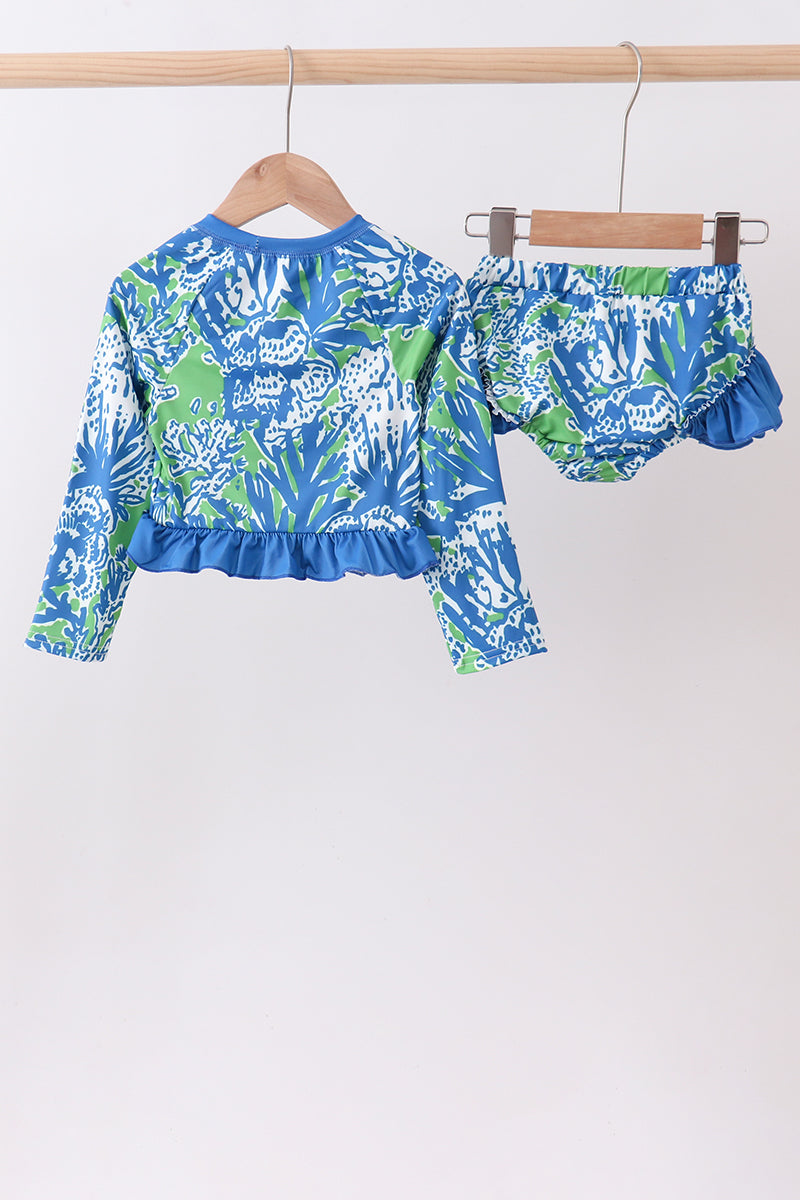 Ocean garden splash ruffle rashguard set