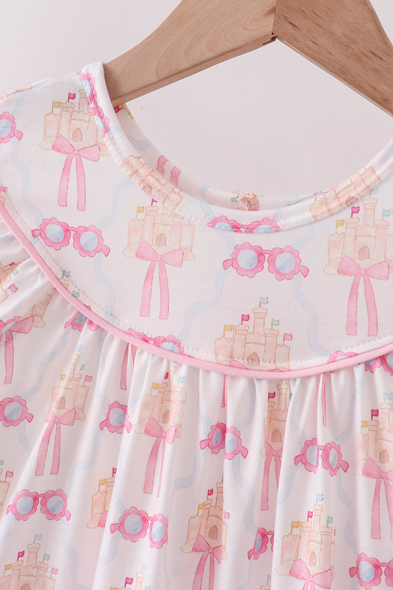 Pink bow castle ruffle shorts set