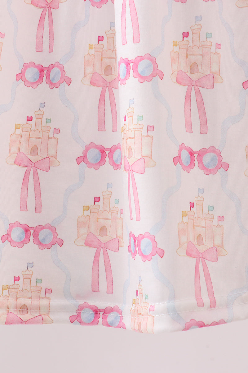 Pink bow castle ruffle shorts set