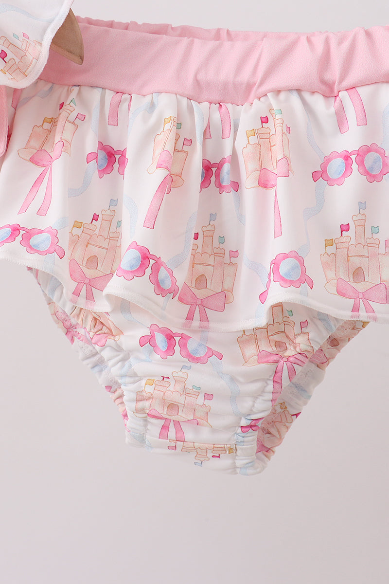 Pink bow castle ruffle 2pc swimsuit