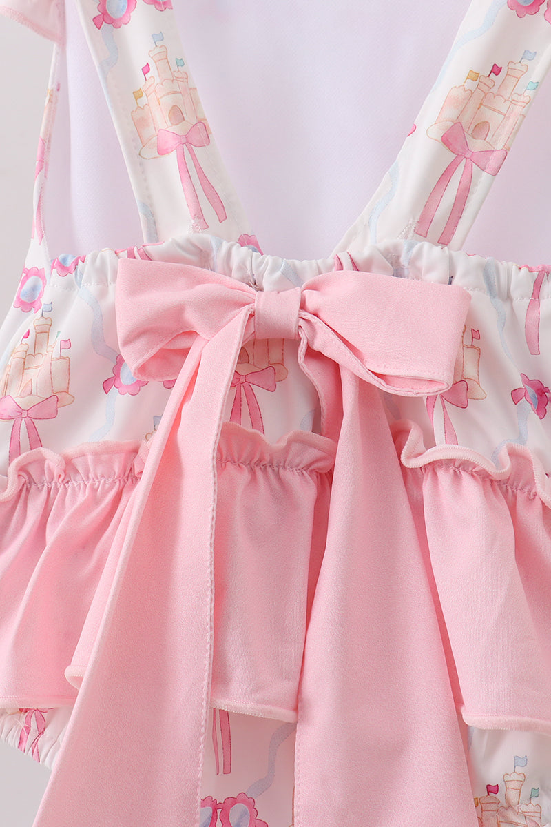 Pink bow castle ruffle one-piece swimsuit
