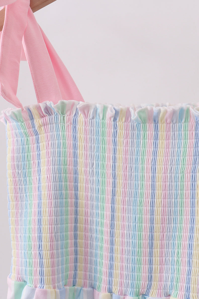 Rainbow stripe smocked dress