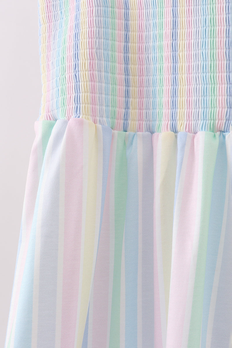 Rainbow stripe smocked dress