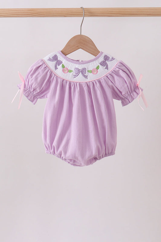 Lavender Smocked Embroidered Bow Jacquard Bubble