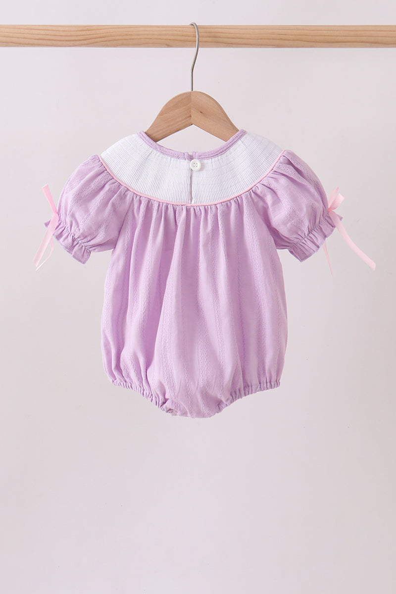 Lavender Smocked Embroidered Bow Jacquard Bubble