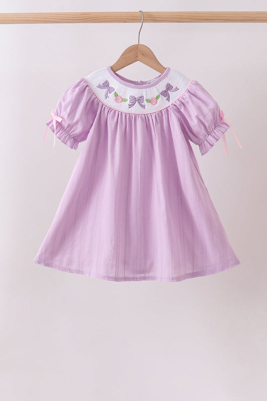 Lavender Smocked Embroidered Bow Jacquard Dress