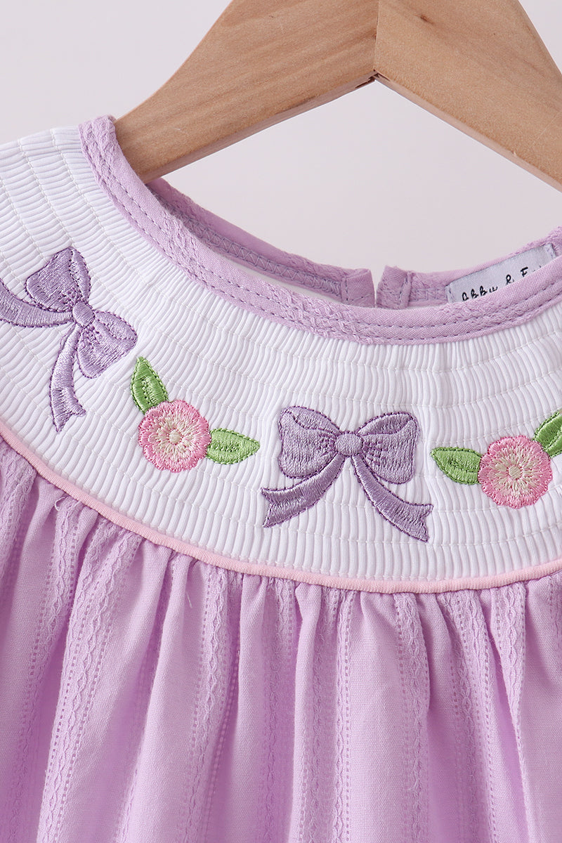Lavender Smocked Embroidered Bow Jacquard Dress