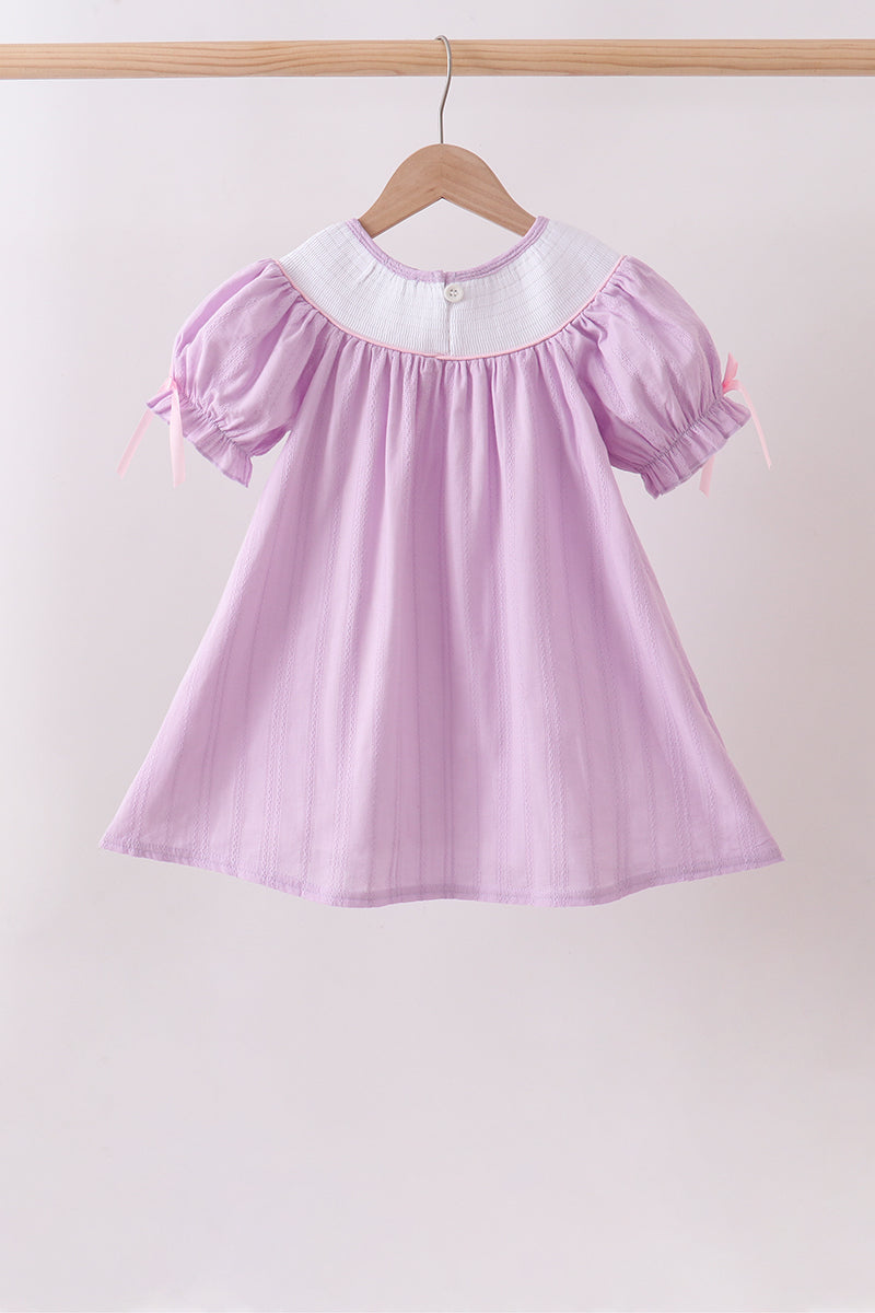 Lavender Smocked Embroidered Bow Jacquard Dress