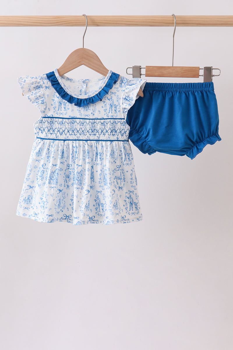 Blue Castle Smocked Ruffle Bloomer Set
