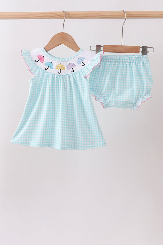 Blue Umbrella Smocked Bloomer Set