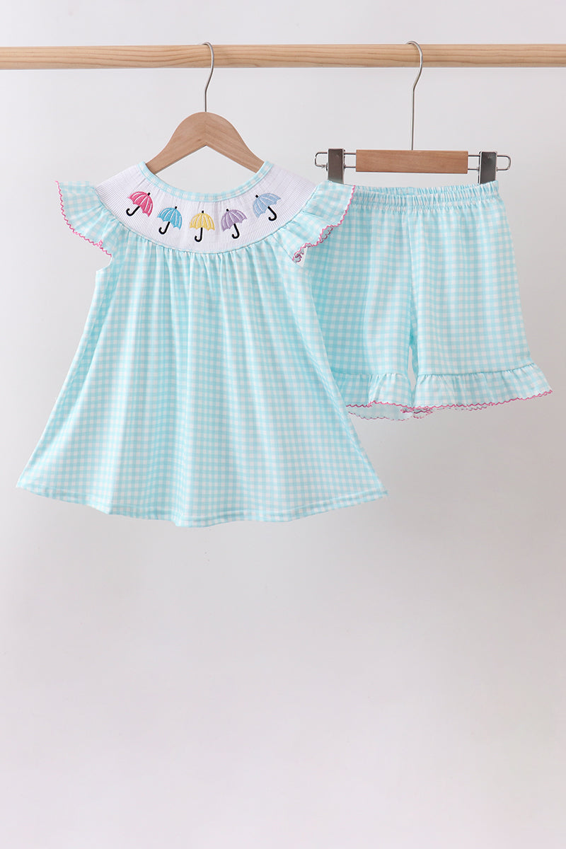 Blue Umbrella Smocked Set