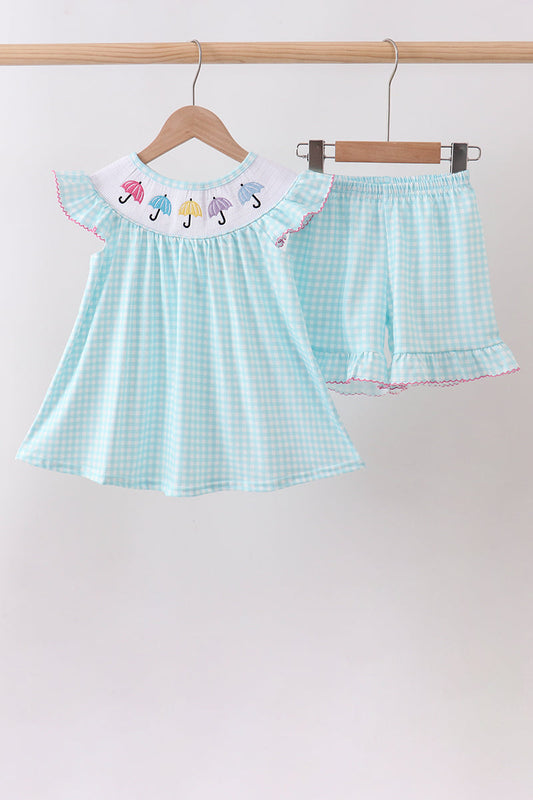 Blue Umbrella Smocked Set