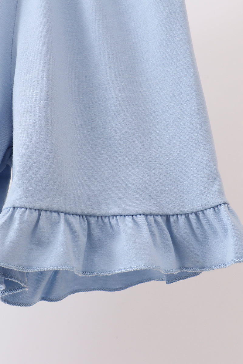 Blue Floral Smocked Ruffle Set