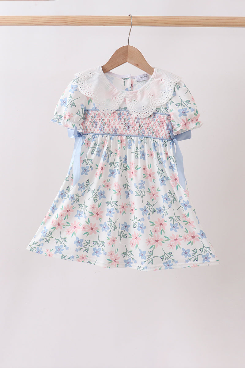 Blue Floral Smocked Dress