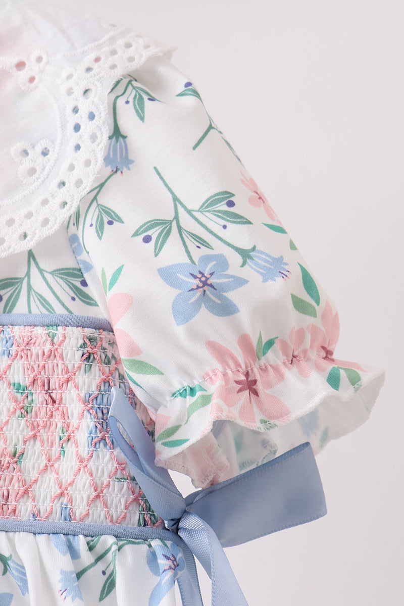 Blue Floral Smocked Dress