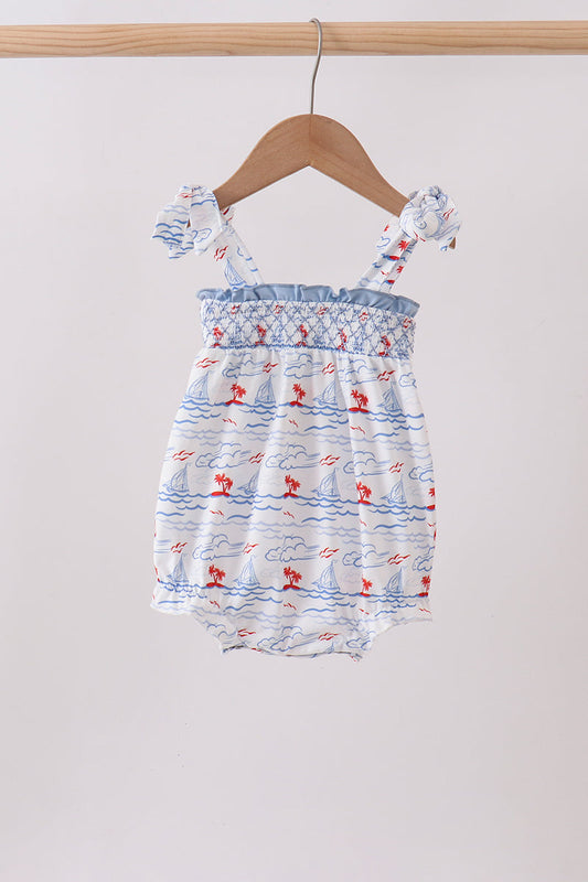 Blue Sailboat Smocked Bubble