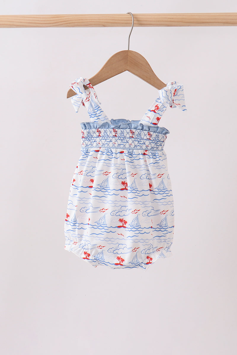 Blue Sailboat Smocked Bubble