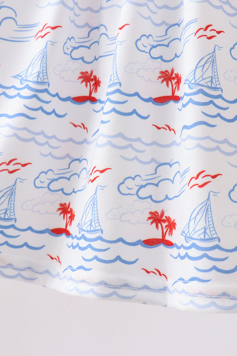 Blue Sailboat Smocked Set