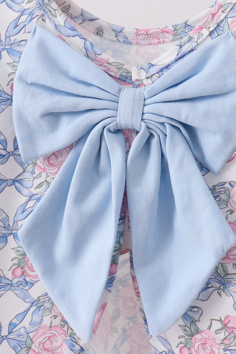 Blue Floral Bow Bloomer Set