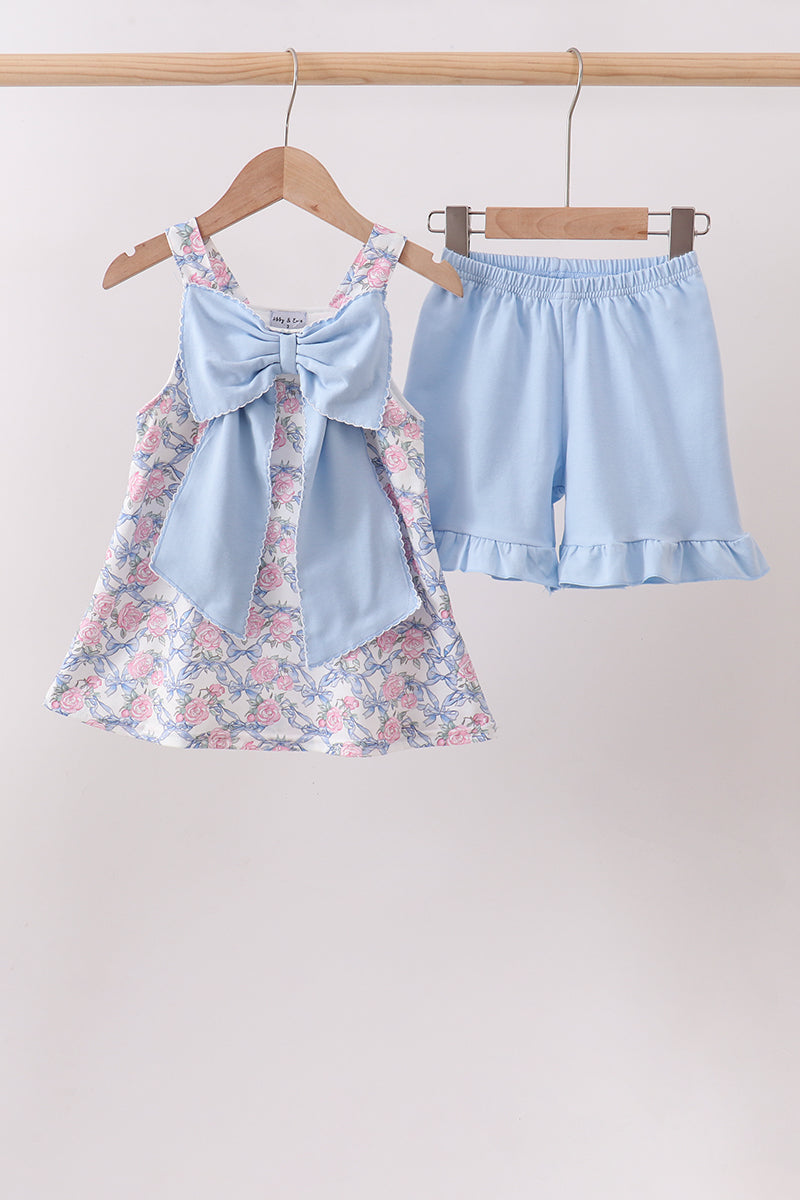Blue Floral Bow Set
