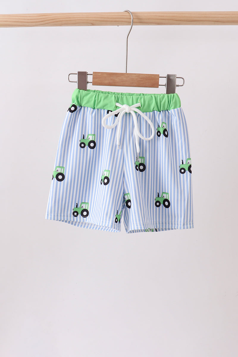 Blue Tractor Stripe UPF Swim Trunks