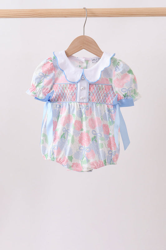 Blue Hydrangea Smocked Pearl Bubble
