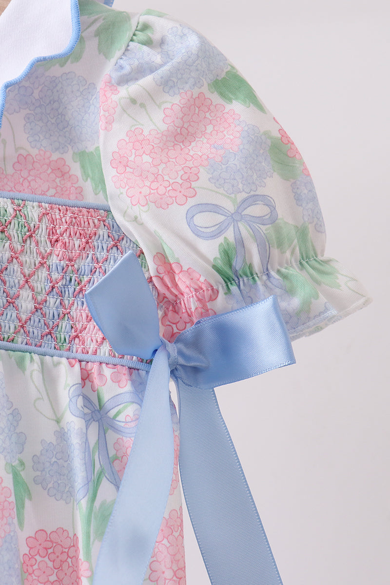 Blue Hydrangea Smocked Pearl Bubble