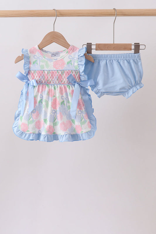 Blue Hydrangea Smocked Bloomer Set