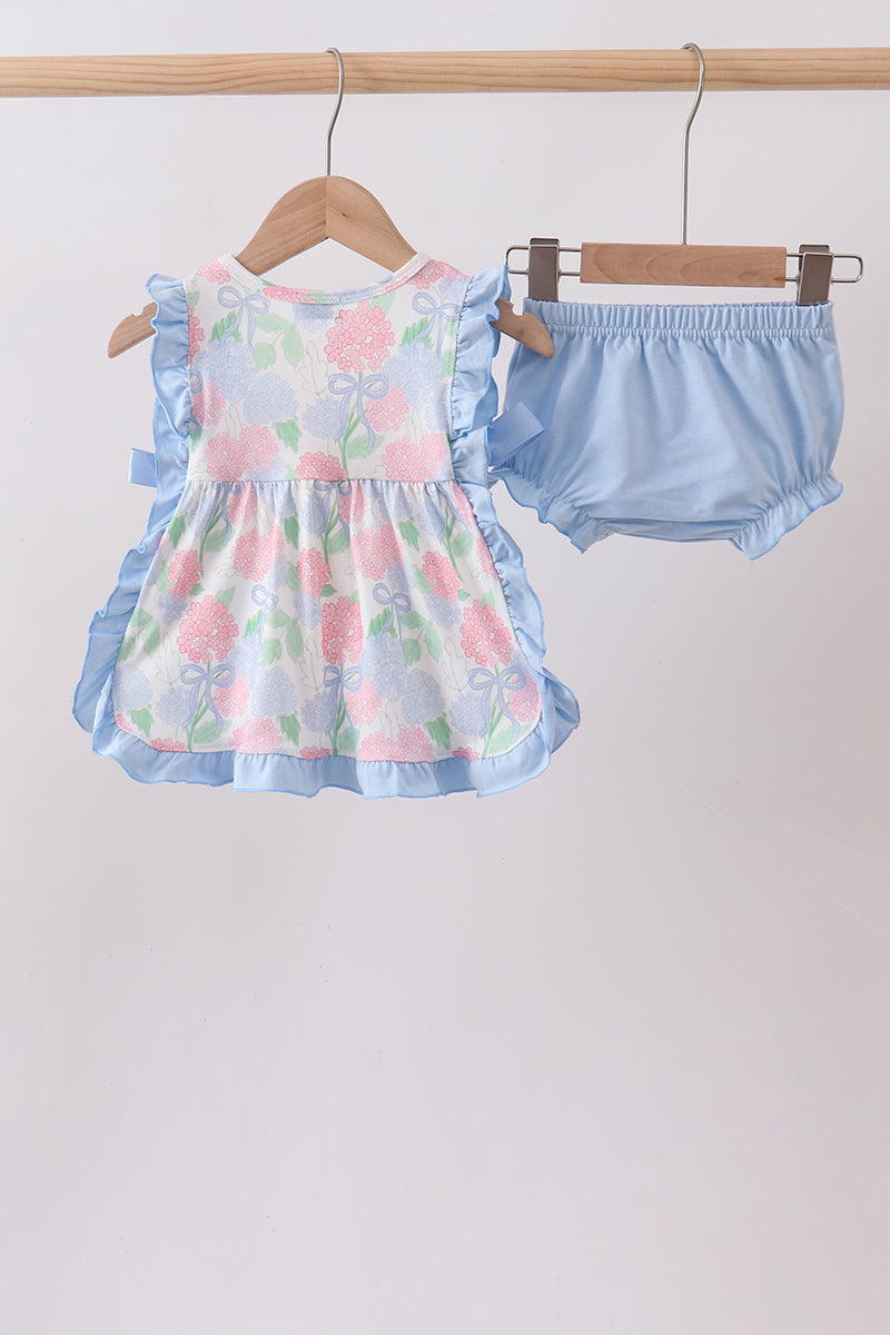 Blue Hydrangea Smocked Bloomer Set
