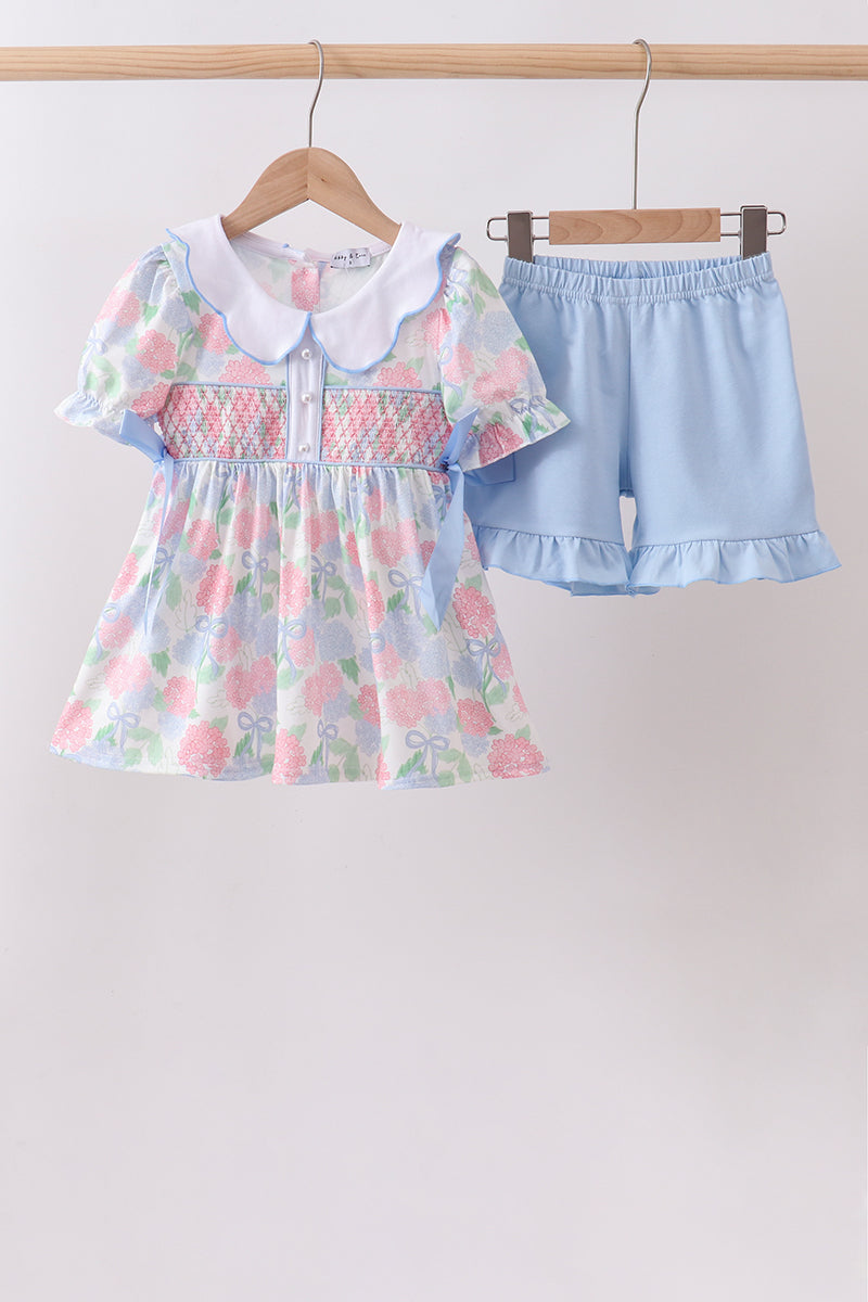 Blue Hydrangea Smocked Pearl Set