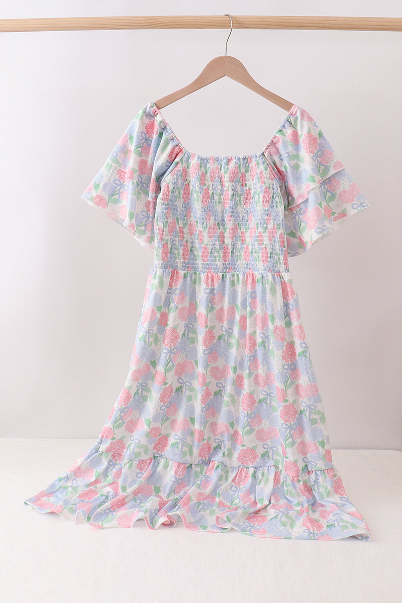 Blue Hydrangea Smocked Women Dress
