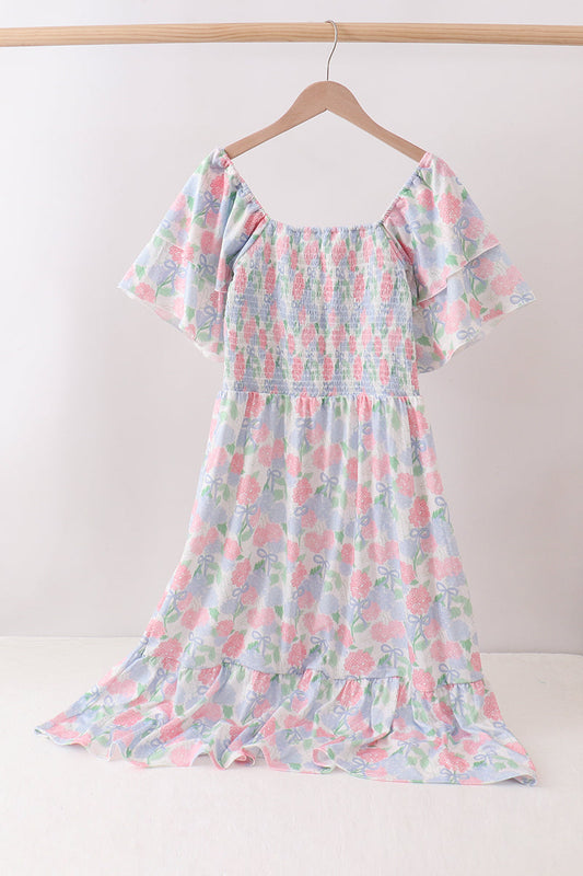 Blue Hydrangea Smocked Women Dress
