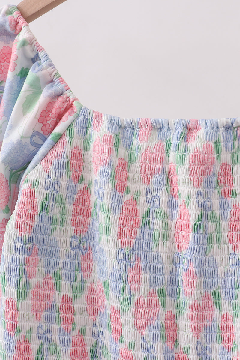 Blue Hydrangea Smocked Women Dress