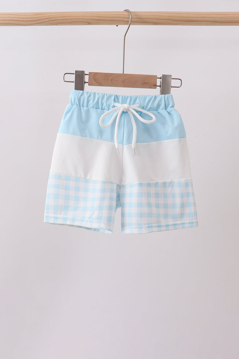 Blue Plaid UPF Swim Trunks